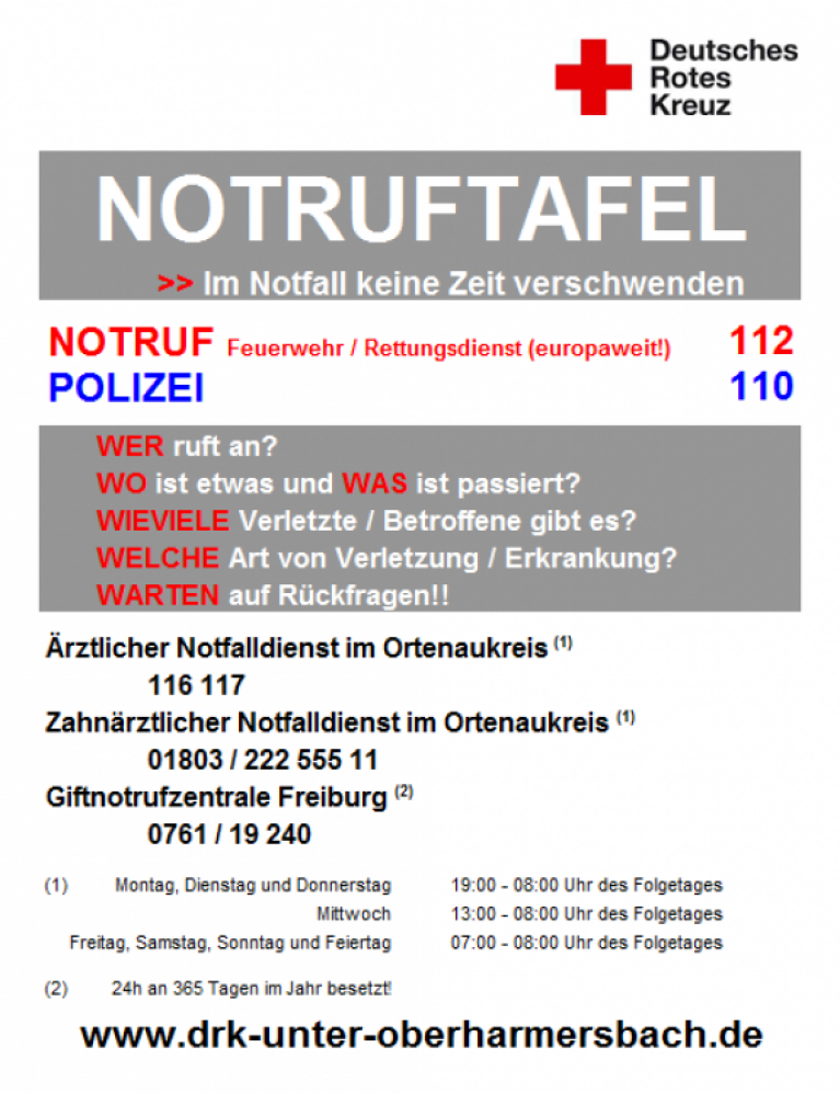 Notruftafel / DRK Ortsverein